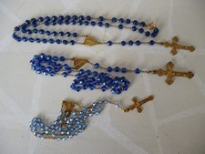 3 chapelets ancien perles en verre bleu