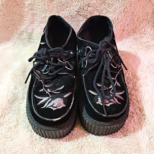 Demonia black velvet floral - velvet,
