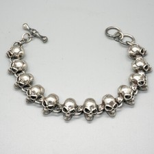 3D Crâne Bracelet 925 Argent Sterling Handmade Chaîne Élingue Lien Gothic Biker