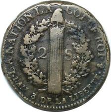 P4622 Rare 2 sols au faisceau Louis XVI Francois 1791 .A Couvent barnabites an 3