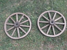 Ancien wagon décor champêtre primitif roue poussette voiture roue chariot bois CARIOLE
