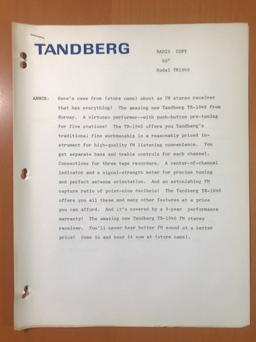 Original tandberg 1040 - tr,