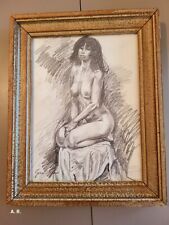 Tableau femme nue métis dessin au fusain signé Jean Marie ancien