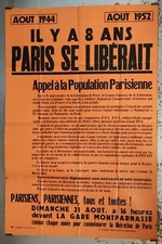 Il y a 8 ans Paris se libérait 1952 Affiche Originale Après-Guerre 39-45