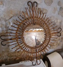 Miroir Soleil en Rotin Vintage