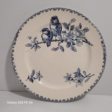 Assiette Plate Sarreguemines Digoin Modèle Favori Oiseaux Bleu Ancienne 