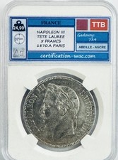 NAPOLEON III TETE LAUREE 5 FRANCS 1870.A PARIS