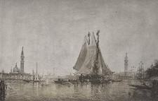 Estampe paysage "Venise" Italie par Felix Ziem vente Beurdeley 1920