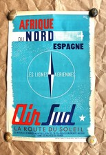 Affiche d’aviation de 1948 lignes aériennes Air Sud (Air France avion DC6 dc7)