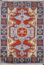Tapis Foyer Oriental En Laine Fait Main 2x3 Géométrique Rouille & Bleu