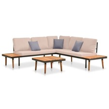 Salon De Jardin En Bois Massif D'acacia Canapé Banquette Fauteuil Table Coussin