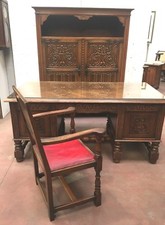 Ensemble bureau  style renaissance en chêne massif Bureau Bibliothèque Fauteuil