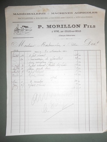Ancienne facture morillon - ancienne,