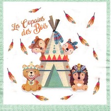Serviettes en papier animaux/copains des bois et tipi. Napkins woodland animals
