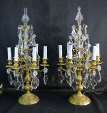 78 Cm, Paire De Grandes Lampes Girandoles Style Régence En Bronze Doré Cristal