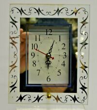 ANCIEN REVEIL CADRE EN VERRE A PILE PAS MECANIQUE CANDELABRE DECOR CHEMINEE 