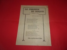 PARTITION "LA CHANSON DU MAQUIS",FFI,FTPF,résistance,etc,(n1035),