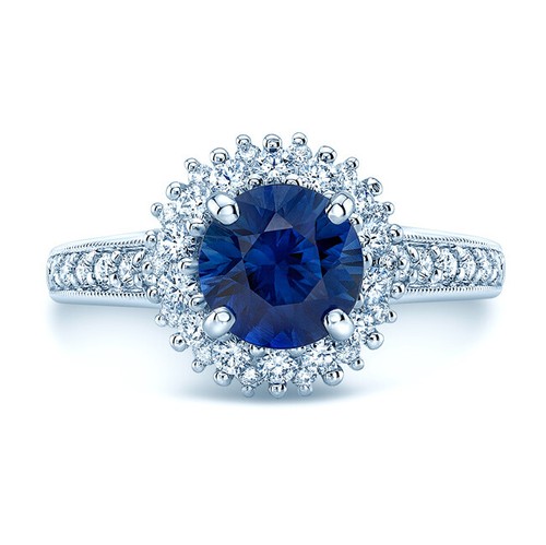 Bague saphir bleu diamant - bleu, 14k