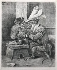 Singes fumant la pipe - David Teniers - Gravure - c 1880
