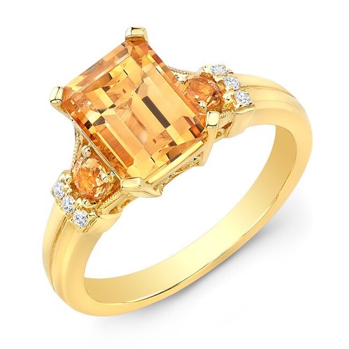 Citrine bague diamant - 14k, or