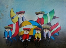 Reproduction de Tableau & Peinture Huile: 6 Cyclistes vélo Joyce Roybal 30X40cm