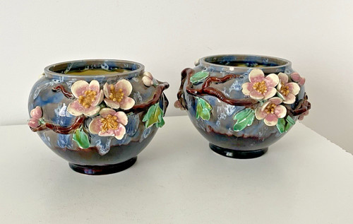 Paire vases barbotine - paire, de