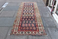 Fin Ancien Main Fabriqué Traditionnel Oriental Laine Bleu Vert Rouge Chemin