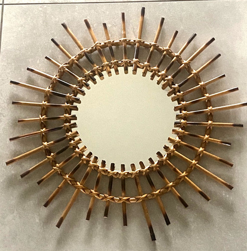 Miroir soleil rotin vintage - miroir,