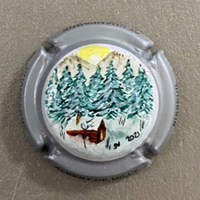 1 Capsule de champagne Palm, Peinte à La Main ALBERT DE MILLY, Paysage Hiver