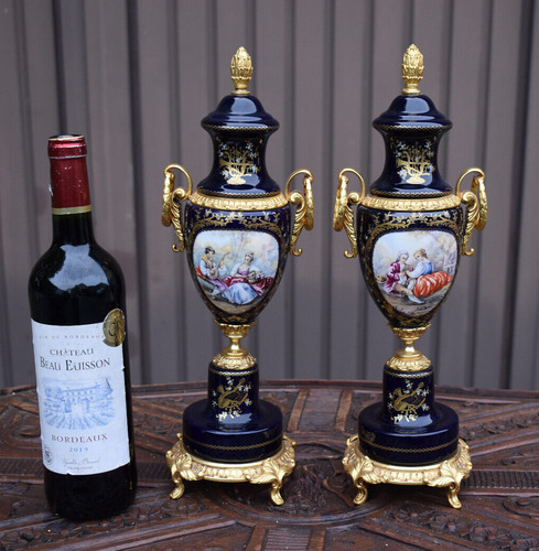 Pair vintage acf sevres cobalt - vintage,