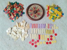 548 Jetons Ancien OS Bois Jeu Vintage Jouet XIX + Jeu Loterie FORTUNIA Estaminet