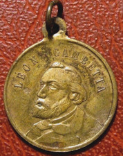 Leon Gambetta Français Éminent Statesman During Guerre 1879 Rare Medal Pendentif