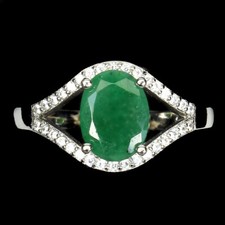 925 Bague en Argent Ovale Vert