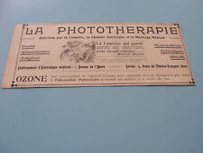 PUBLICITE PRESSE  LA PHOTOTHERAPIE 1900 OZONE ELECTROLOGIE MEDICALE 
