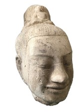 Tête de divinité indonésienne, Bouddha en pierre reconstitué, plâtre