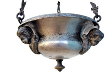 Lampe veilleuse metal argente decor anges bronze lampe sanctuaire église 18ème