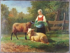 Ancien Tableau "Bergère et