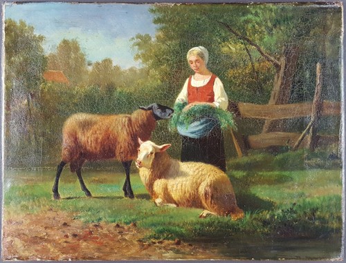 Ancien tableau bergère et - tableau, "bergère