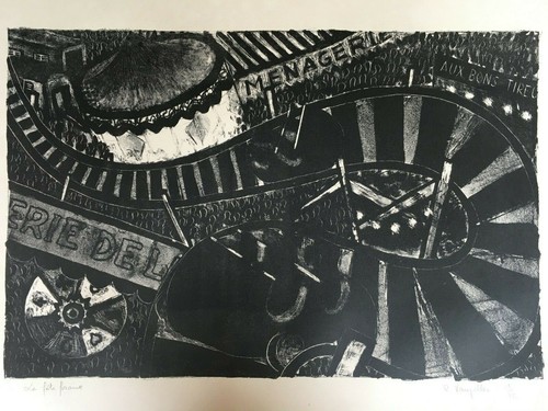 Lithographie fête foraine - lithographie,