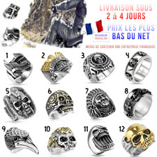 BAGUE CHEVALIERE HOMME EN ACIER COULEUR ARGENT TETE DE MORT STYLE BIKER PAS CHER