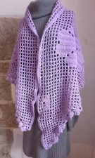 Châle vintage fait main au crochet couleur mauve unique écharpe étole.