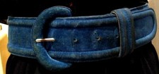CEINTURE FEMME en CUIR DAIM BLEU 100cm x 6cm grande boucle (T.36) VINTAGE Occ.