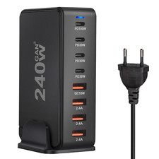 Chargeur Secteur 240W Multiprise 8 Ports USB de Bureau 4 USB-C 100W & 30W et 4 U