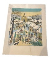 Lithographie La Giraudiere / Numéro 137 / Village sous la neige 