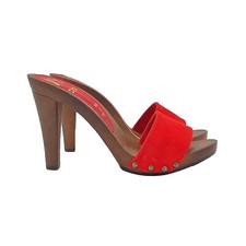 Mules Avec Bande En Daim Rouge