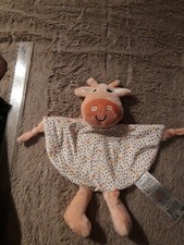 Doudou Plat Tom & Kiddy Bisous d'Ange Bruit Hochet Vache Imprimé Fleur etat neuf