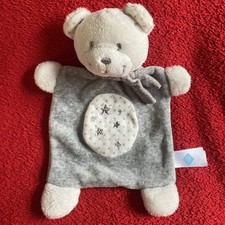 ?? doudou ours Blanc Écharpe Mouchoir Gris Étoiles Argentées NEUF jamais Servi
