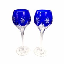 HORST BELDA Stars of Midnight 2 Verre Wine Glasses Blue Cobalt Crystal / AJKA  3