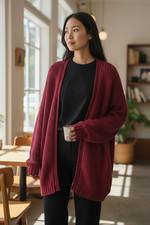 Veste longue tricotée rouge