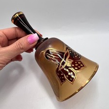 Ancienne cloche en verre dépoli peinte à la main dorure rose fleurie 5,5"...